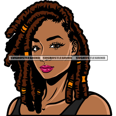 Smile Face African American Woman Locus Long Hairstyle Design Element Afro Woman Beautiful Face White Background SVG JPG PNG Vector Clipart Cricut Silhouette Cut Cutting