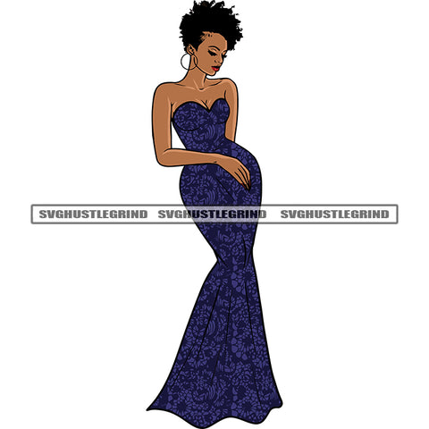 African American Woman  Standing Sexy Pose Wearing Hoop Earing Curly Hairstyle White Background SVG JPG PNG Vector Clipart Cricut Silhouette Cut Cutting