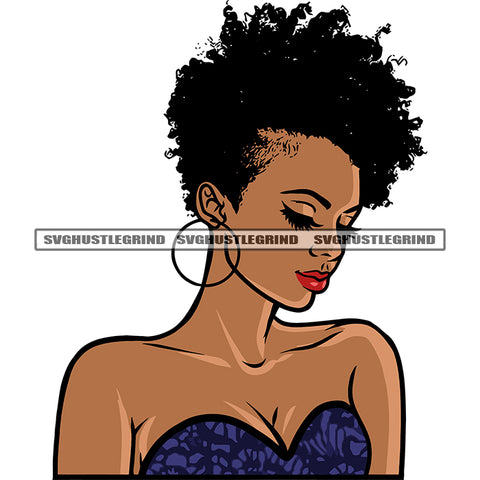 African American Woman Smile Face Afro Short Hairstyle White Background Afro Woman Wearing Hoop Earing SVG JPG PNG Vector Clipart Cricut Silhouette Cut Cutting