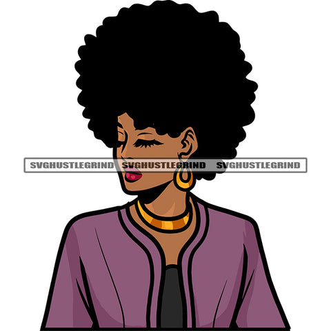 Smile Face African American Woman Afro Short Hairstyle Design Element Half Body Woman White Background SVG JPG PNG Vector Clipart Cricut Silhouette Cut Cutting