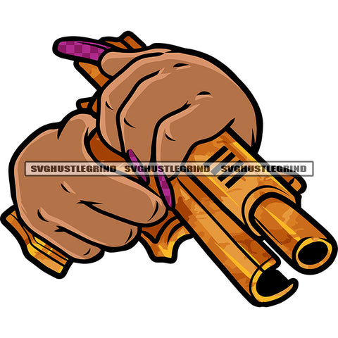 Gangster African America Woman Hand Holding Gun And Load Pistol Vector Design Element Afro Woman Long Nail White Background SVG JPG PNG Vector Clipart Cricut Silhouette Cut Cutting