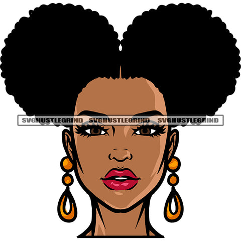 Puffy Hairstyle African American Woman Wearing Earing Vector Design Element Afro Woman Smile Face White Background SVG JPG PNG Vector Clipart Cricut Silhouette Cut Cutting