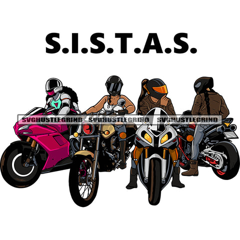 Sister Quote African American Gangster Biker Lady Sitting On Bike Design Element White Background Both Afro Woman Wearing Helmet SVG JPG PNG Vector Clipart Cricut Silhouette Cut Cutting