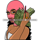 Sexy Afro Girls Hand Holding Money Bundle Africa American Woman Wearing Ski Mask Vector Design Element Woman Long Nail SVG JPG PNG Vector Clipart Cricut Silhouette Cut Cutting