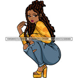 African American Girls Sitting Pose Beautiful Afro Girls Locus Hairstyle And Long Nail Vector White Background SVG JPG PNG Vector Clipart Cricut Silhouette Cut Cutting