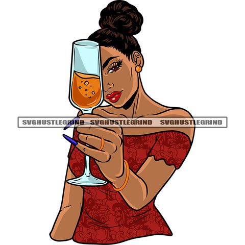 Gangster African American Woman Hand Holding Wine Glass Afro woman Smile Face Design Element SVG JPG PNG Vector Clipart Cricut Silhouette Cut Cutting