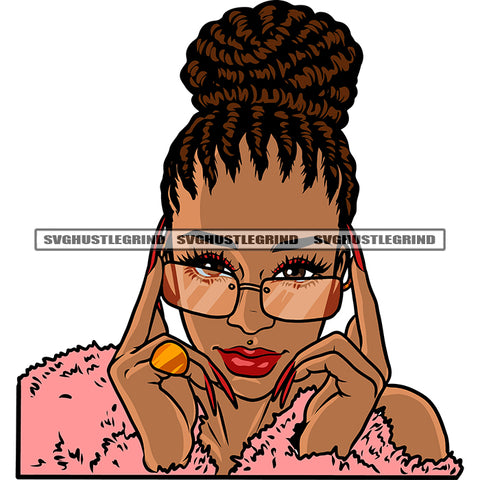 Smile Face Gangster African American Woman Wearing Sunglass Locus Hairstyle Design Element Beautiful Afro Woman SVG JPG PNG Vector Clipart Cricut Silhouette Cut Cutting