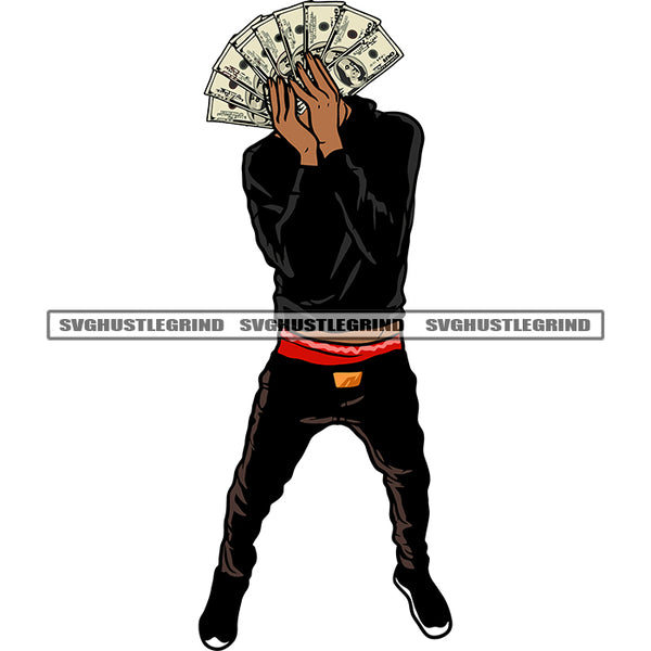Gangster Boy Hider Face On Money Note African American Boy Standing Design Element Hand Holding Money Note SVG JPG PNG Vector Clipart Cricut Silhouette Cut Cutting
