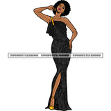 Afro Model Woman Standing Sexy Pose African American Woman Beautiful Woman Afro Short Hairstyle Design Element SVG JPG PNG Vector Clipart Cricut Silhouette Cut Cutting