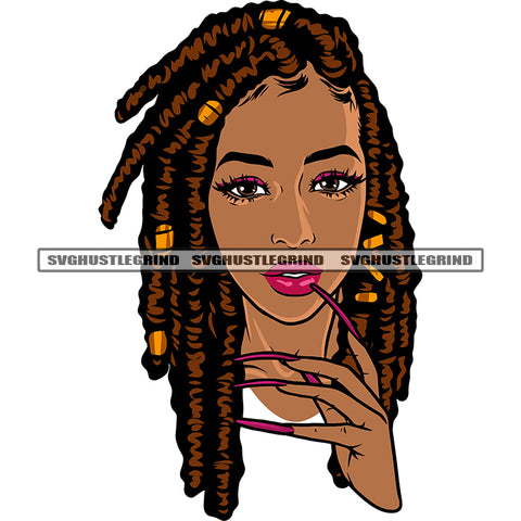 African American Woman Smile Face Locus Hairstyle Afro Woman Hand Long Nail White Background Head Design Element SVG JPG PNG Vector Clipart Cricut Silhouette Cut Cutting