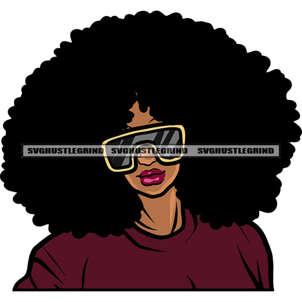 Afro Girl Wearing Sunglass African American Girls Smile Face Afro Hairstyle Design Element White Background SVG JPG PNG Vector Clipart Cricut Silhouette Cut Cutting