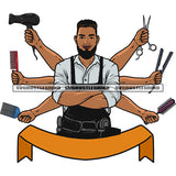 Professional Barber Supplies Challenge On His Job African American Man Smile Face Short Hairstyle Design Element White Background SVG JPG PNG Vector Clipart Cricut Silhouette Cut Cutting