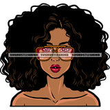 Beautiful African American Girls Cute Face Afro Short Hairstyle Wearing Sunglass Design Element Curly Hairstyle SVG JPG PNG Vector Clipart Cricut Silhouette Cut Cutting