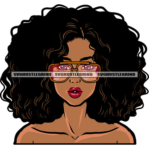 Beautiful African American Girls Cute Face Afro Short Hairstyle Wearing Sunglass Design Element Curly Hairstyle SVG JPG PNG Vector Clipart Cricut Silhouette Cut Cutting