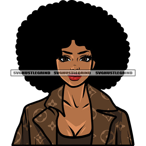 Smile Face African American Gils Head Design Element Afro Short Hairstyle White Background SVG JPG PNG Vector Clipart Cricut Silhouette Cut Cutting
