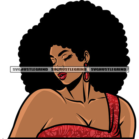 Afro Short Hairstyle Woman Side Face Design Element Beautiful African American Woman Smile Face White Background SVG JPG PNG Vector Clipart Cricut Silhouette Cut Cutting