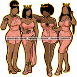 African American Model Queen Standing Design Element Crown On Head Afro Girls Squad Sexy Dress SVG JPG PNG Vector Clipart Cricut Silhouette Cut Cutting
