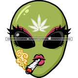 Alien Woman Face Design Element Smoking Marijuana Vector Design Element Weed Levs On Head SVG JPG PNG Vector Clipart Cricut Silhouette Cut Cutting