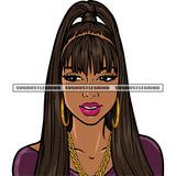 Gangster African American Woman Smile Face Long Hair Style Design Element Hoop Earing Vector Gold Chine White Background SVG JPG PNG Vector Clipart Cricut Silhouette Cut Cutting