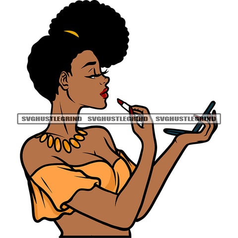 Half Body Gangster African American Woman Make-Up Pose Side Design Element Afro Hairstyle White Background Wearing Sexy Dress SVG JPG PNG Vector Clipart Cricut Silhouette Cut Cutting