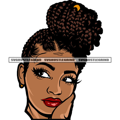 Beautiful African American Woman Face Design Element Curly Short Hairstyle Vector White Background Cute Face And Beautiful Eyes SVG JPG PNG Vector Clipart Cricut Silhouette Cut Cutting