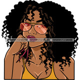 Afro Woman Thinking Pose Wearing Sunglass And Showing Long Nail Design Element African American Woman Curly Hairstyle White Background SVG JPG PNG Vector Clipart Cricut Silhouette Cut Cutting