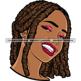 Gangster African American Woman Smile Face Locus Long Hairstyle Design Element White Teeth Beautiful Eyes White Background SVG JPG PNG Vector Clipart Cricut Silhouette Cut Cutting
