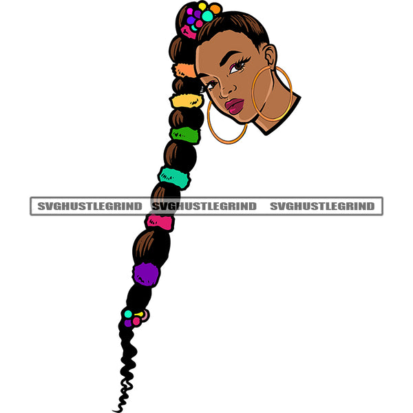 Gangster African American Woman Hand Holding Long Hair Afro Woman Beautiful Face Design Element White Background SVG JPG PNG Vector Clipart Cricut Silhouette Cut Cutting