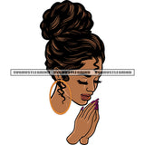 Hard Prying Hand African American Woman Close Eyes And Wearing Hoop Earing Curly Hairstyle Design Element SVG JPG PNG Vector Clipart Cricut Silhouette Cut Cutting