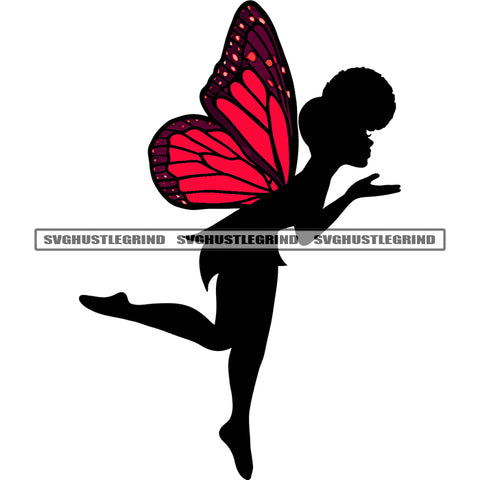 Silhouette Flying Fairy Cute Fairy Design Element Fairy Blowing Kisses Flying White Background SVG JPG PNG Vector Clipart Cricut Cut Cutting