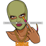 Savage Quote On Locket Gangster African American Woman Wearing Ski Mask And Showing Middle Finger Long Nail Design Element White Background SVG JPG PNG Vector Clipart Cricut Silhouette Cut Cutting