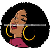 Smile Face African American Woman Face Wearing Hoop Earing Puffy Hairstyle Beautiful Woman White Background Red Lips SVG JPG PNG Vector Clipart Cricut Silhouette Cut Cutting