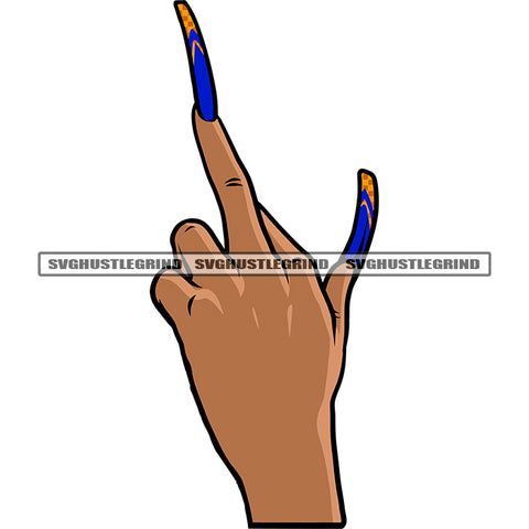 Gangster African American Woman Showing Middle Finger Long Nail Design Element White Background Afro Woman Colorful Long Nail SVG JPG PNG Vector Clipart Cricut Silhouette Cut Cutting