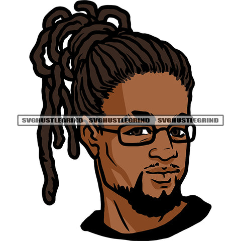 African American Gangster Man Wearing Sunglass Smile Face Afro Man Locus Hair Style Design Element White Background SVG JPG PNG Vector Clipart Cricut Silhouette Cut Cutting