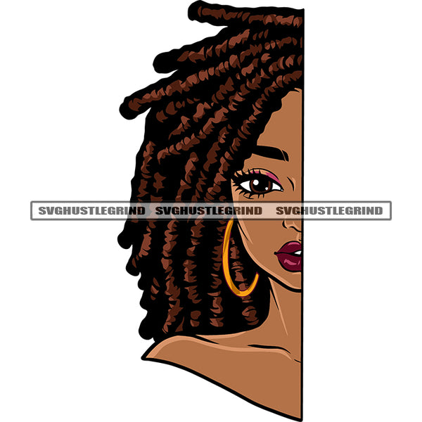 Gangster African American Girls Side Face Wearing Hoop Earing Locus Hairstyle Design Element Afro Girls Cute Face SVG JPG PNG Vector Clipart Cricut Silhouette Cut Cutting