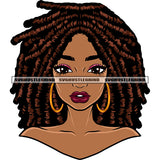 Gangster African American Girls Face Design Element Wearing Hoop Earing Locus Hairstyle Afro Girls Cute Face White Background SVG JPG PNG Vector Clipart Cricut Silhouette Cut Cutting