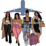 Plus Size Woman African American Traveling Squad Locus And Curly Hairstyle Wearing Sunglass Design Element Air-Plane White Background SVG JPG PNG Vector Clipart Cricut Silhouette Cut Cutting