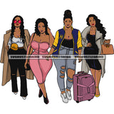 Plus Size Woman African American Traveling Squad Locus And Curly Hairstyle Traveling Bag On Side Wearing Sunglass Design Element White Background SVG JPG PNG Vector Clipart Cricut Silhouette Cut Cutting