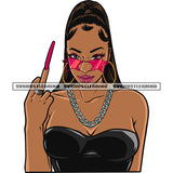 Gangster African American Woman Showing Middle Finger Design Element Afro Woman Wearing Hoop Earing And Sunglass Melanin Sexy Woman SVG JPG PNG Vector Clipart Cricut Silhouette Cut Cutting
