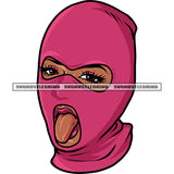 Gangster African American Woman Tongue Out Of Mouth Afro Woman Wearing Red Color Ski Mask Design Element White Background SVG JPG PNG Vector Clipart Cricut Silhouette Cut Cutting