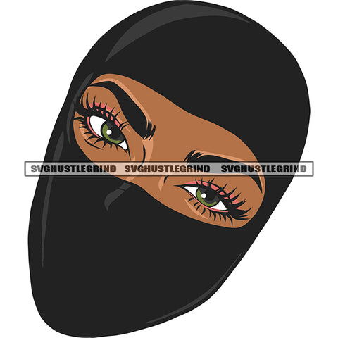 Gangster Afro Woman Wearing Mask African American Woman Open Eye Design Element White Background Beautiful Eye SVG JPG PNG Vector Clipart Cricut Silhouette Cut Cutting