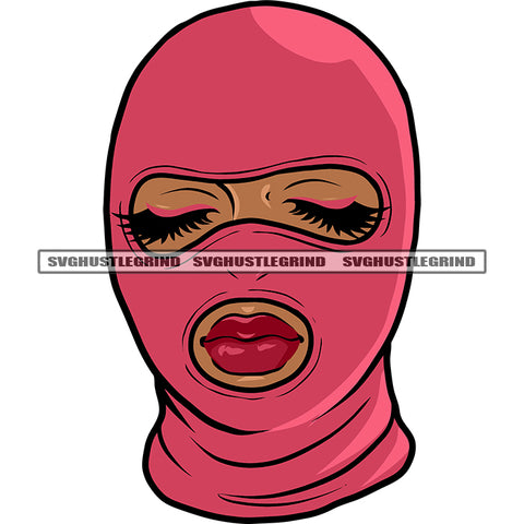 African American Woman Wearing Ski Mask Color Mask Design Element Close Eyes Afro Woman Head Design SVG JPG PNG Vector Clipart Cricut Silhouette Cut Cutting