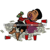 Gangster Man Sleeping On Money Bundle Bead African American Man Hand Holding Money Note And Coffee Mug Vector Design Element SVG JPG PNG Vector Clipart Cricut Silhouette Cut Cutting