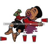 Gangster Man Sleeping Floor Blood Dripping African American Man Hand Holding Money Note And Coffee Mug Vector Design Element SVG JPG PNG Vector Clipart Cricut Silhouette Cut Cutting