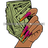 Woman Hand Holding Money Note And Showing Long Nail Design Element African American Woman Long Nail White Background SVG JPG PNG Vector Clipart Cricut Silhouette Cut Cutting