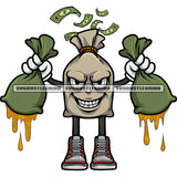 Funny Money Bag Cartoon Character Hand Holding Money Bag Color Dripping Design Element Cartoon Smile Face SVG JPG PNG Vector Clipart Cricut Silhouette Cut Cutting