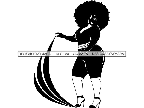 Silhouette Of Thick Woman Big Afro SVG JPG PNG Vector Clipart Cricut Silhouette Cut Cutting