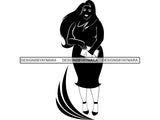 Silhouette Of Thick Woman Long Hair SVG JPG PNG Vector Clipart Cricut Silhouette Cut Cutting