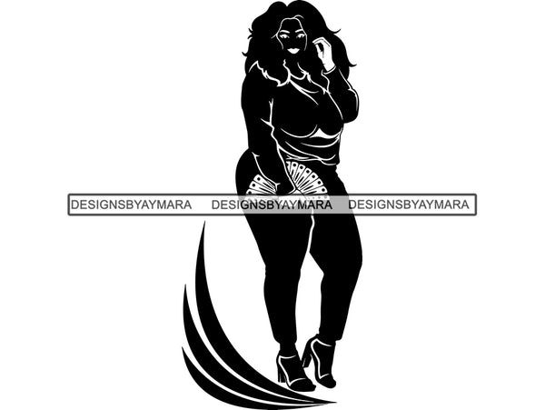 Silhouette Of Thick Woman In Pants And Heels SVG JPG PNG Vector Clipart Cricut Silhouette Cut Cutting