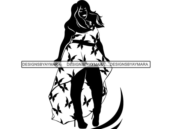 Silhouette Of Thick Woman Dress And Pants Heels SVG JPG PNG Vector Clipart Cricut Silhouette Cut Cutting